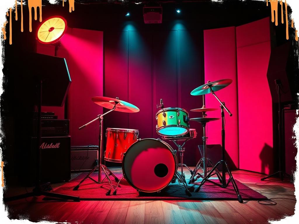 Drum set in the recording studio